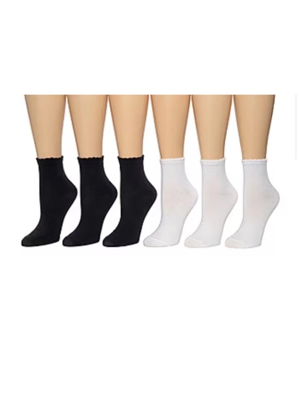 NWT Six Pair Women’s Black & White Cuddl Duds Ankle Socks Shoe Size 4-10